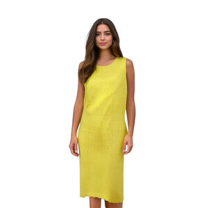 Lands End Eyelet Shift Dress 12 Yellow Sleeveless Scalloped Party Summer Wedding